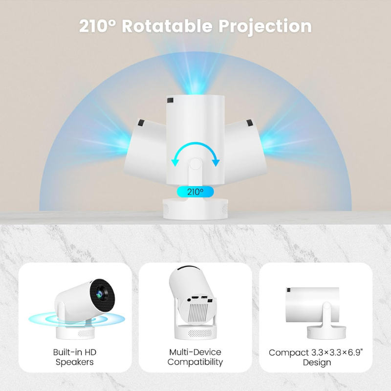 Portable Android Smart Projector | 4K Support & Auto Keystone Correction