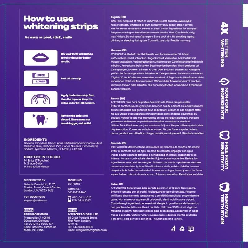 Purple Whitening Strips | Enamel-Safe & Non Sensitive - Peroxide-Free