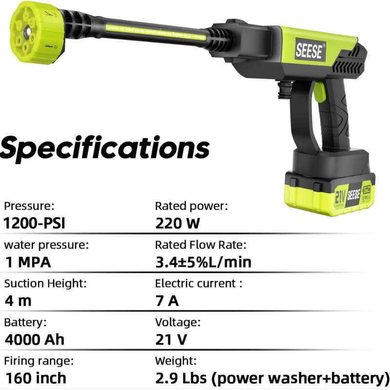 Portable Cordless Pressure Washer Gun | 1000 PSI High-Power Car & Outdoor Cleaner