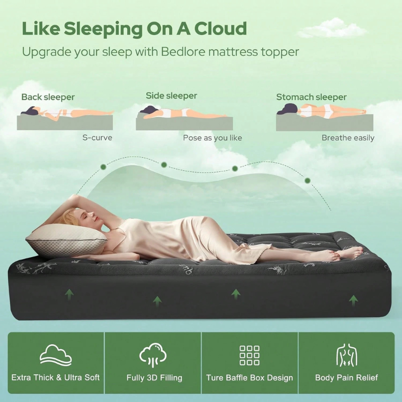Cooling Bamboo Mattress Topper | Ultra-Soft Breathable Bed Comfort Layer